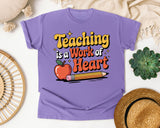 Teaching Is A Work Of Heart Brown graphic tee in Violet