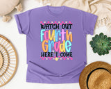Watch Out Fourth Grade Here I Come graphic tee in Violet