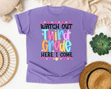 Watch Out Third Grade Here I Come graphic tee in Violet