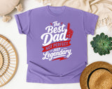 The Best Dad Not Perfect Just Legendary White graphic tee in Violet