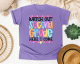 Watch Out Second Grade Here I Come graphic tee in Violet