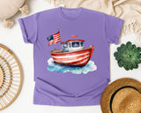 Patriotic Fishing Boat graphic tee in Violet