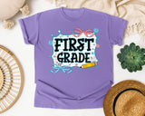 First Grade Notebook Bow graphic tee in Violet