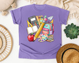 School Supplies Stack graphic tee in Violet