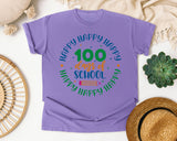 Happy Happy Happy 100 Days Of School Grey 2 graphic tee in Violet