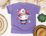 Patriotic Kid With Cap graphic tee in Violet