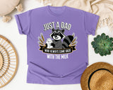 Just A Dad Who Always Came Back With The Milk Brown graphic tee in Violet