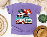 Patriotic Van With Flag graphic tee in Violet