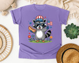 Patriotic Raccoon Hot Dog graphic tee in Violet
