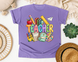 Teacher Supplies graphic tee in Violet