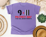 Patriot Day We Will Never Forget Black graphic tee in Violet