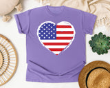 American Flag Heart White graphic tee in Violet
