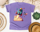 Rocket With American Flag graphic tee in Violet