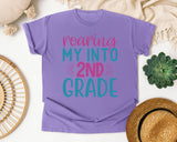 Roaring My Into 2nd Grade graphic tee in Violet