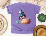 Rocket Launch With Stars graphic tee in Violet