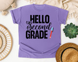 Hello Second Grade Pen graphic tee in Violet