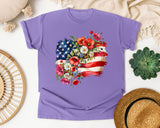 Floral American Flag Grey 2 graphic tee in Violet