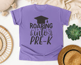 Roaring Into Pre-K Grey graphic tee in Violet