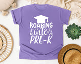 Roaring Into Pre-K White graphic tee in Violet