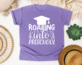 Roaring Into Preschool White 2 graphic tee in Violet