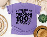 I Sparkled My Way Through 100 Days White graphic tee in Violet
