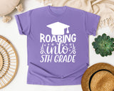 Roaring Into 5th Grade White 2 graphic tee in Violet