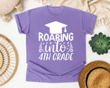 Roaring Into 4th Grade White 2 graphic tee in Violet