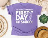 First Day Of School Let The Adventure Begin White 2 3 graphic tee in Violet