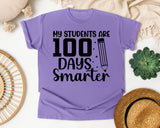 My Students Are 100 Days Smarter White graphic tee in Violet