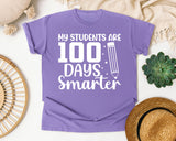 My Students Are 100 Days Smarter White 2 graphic tee in Violet