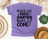 Watch Out Kindergarten Here I Come White graphic tee in Violet
