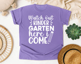 Watch Out Kindergarten Here I Come White 2 graphic tee in Violet