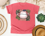 Baseball Lips Camo American Flag graphic tee in Watermelon