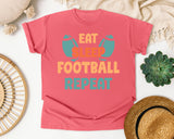 Eat Sleep Football Repeat Teal graphic tee in Watermelon