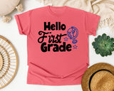 Hello First Grade Globe graphic tee in Watermelon