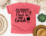 Cutest Chick In 2nd Grade Apple graphic tee in Watermelon