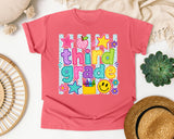 Third Grade Crayons Smiley graphic tee in Watermelon