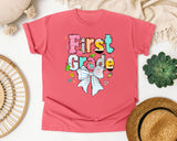 First Grade Paper Bow graphic tee in Watermelon