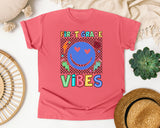 First Grade Vibes Checkered Smiley graphic tee in Watermelon