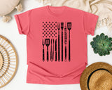 BBQ Tools American Flag Grey graphic tee in Watermelon