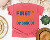 First Day Of School Let The Adventure Begin White graphic tee in Watermelon