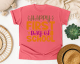 Happy First Day Of School White 2 3 graphic tee in Watermelon