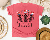 Three Dancing Patriotic Skeletons graphic tee in Watermelon