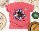 Patriotic Sunflower Hearts graphic tee in Watermelon