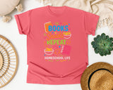 Books Snacks Repeat Homeschool Life graphic tee in Watermelon
