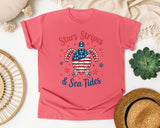 Stars Stripes And Sea Tides Grey graphic tee in Watermelon