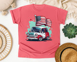 Classic Car With Flags graphic tee in Watermelon