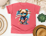 Bear With American Flag graphic tee in Watermelon