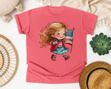 Girl Waving American Flag graphic tee in Watermelon