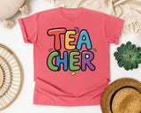Teacher Bright Block Letters Graphic Tee graphic tee in Watermelon